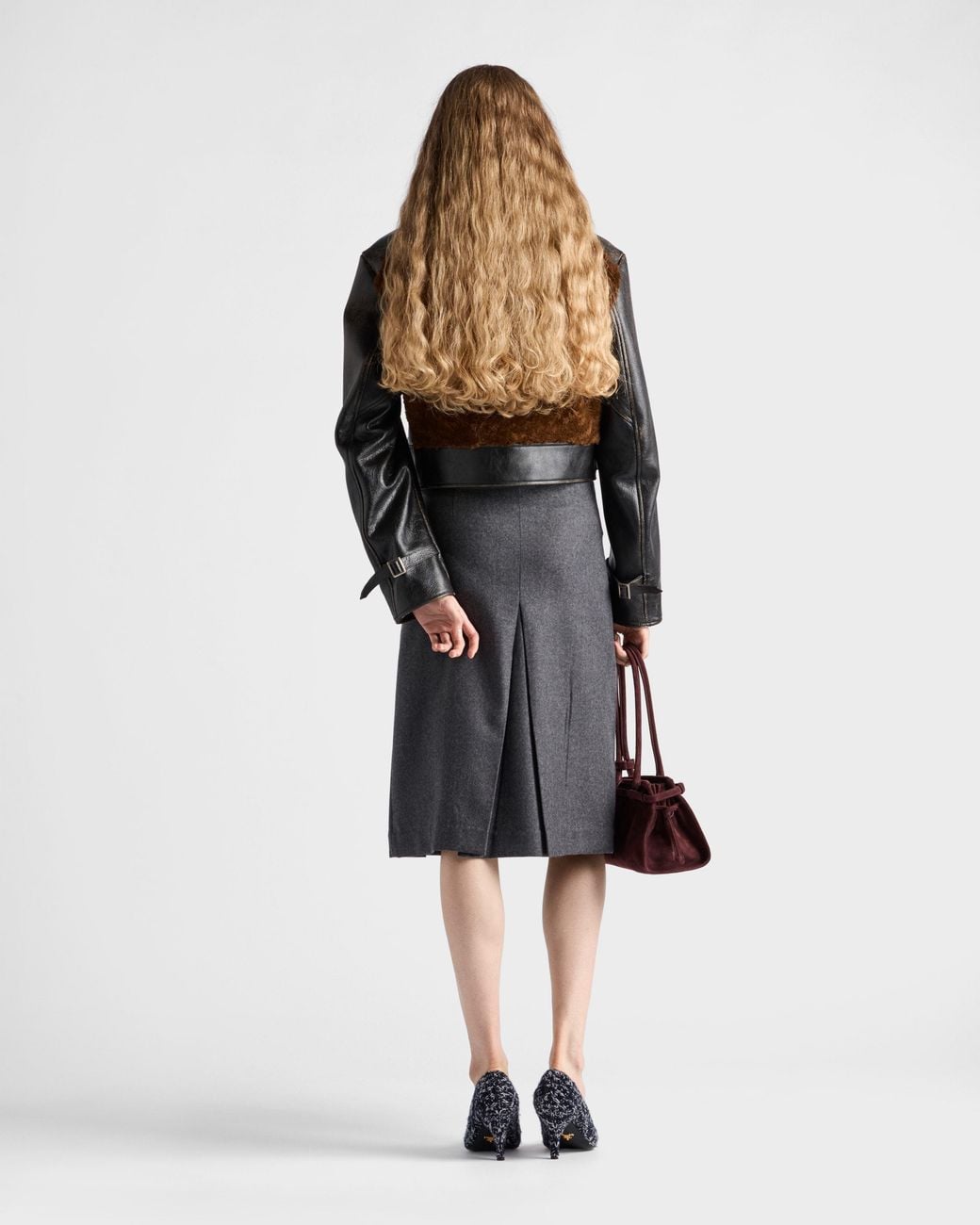 Prada Gray Pleated Midi Skirt