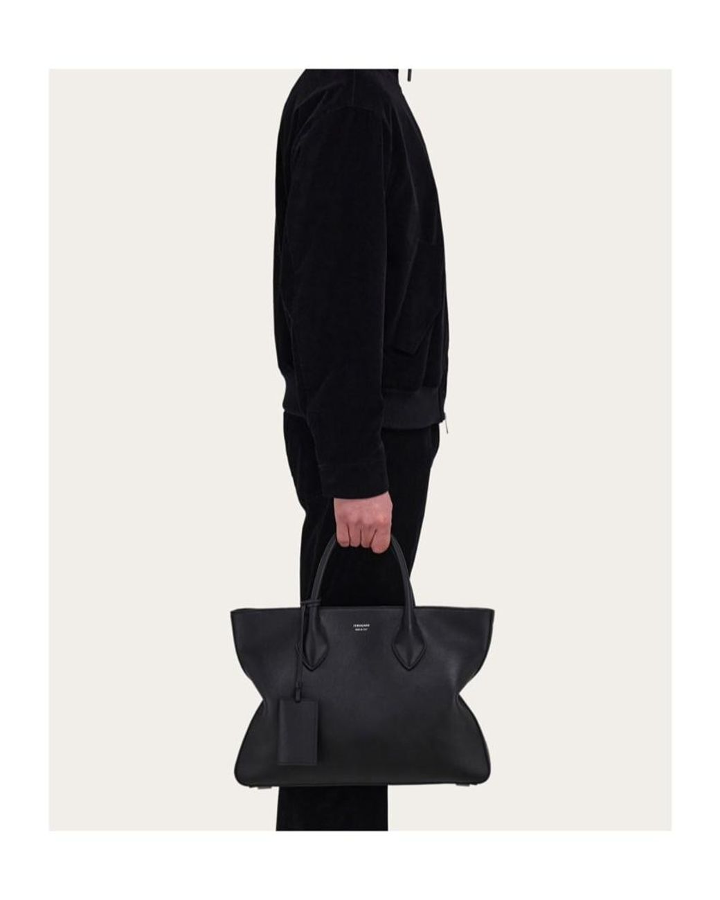 Ferragamo Black Monogram Structured Leather Tote Bag for men
