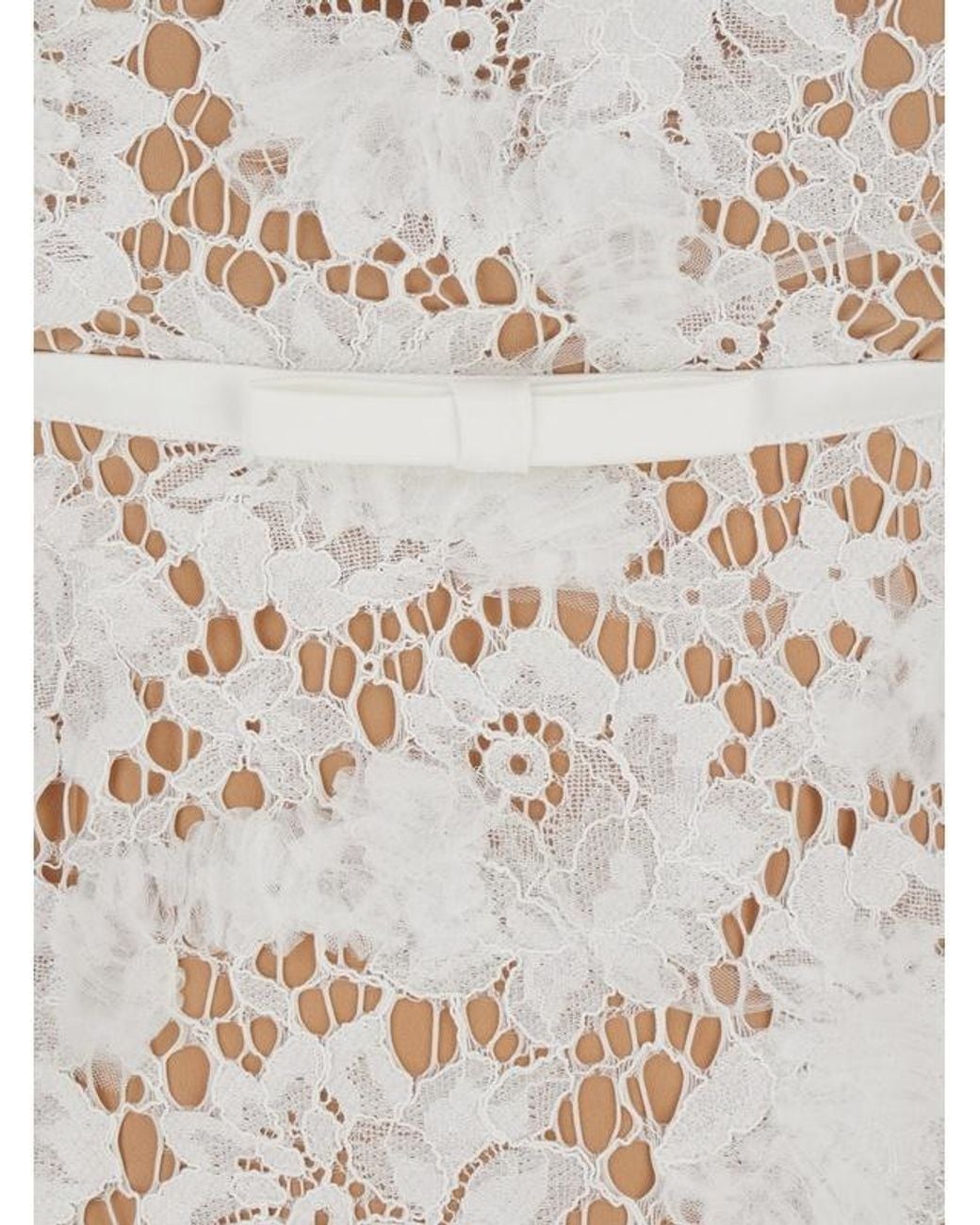 Self-Portrait White Lace Scalloped-Hem Obersized Bow Dress