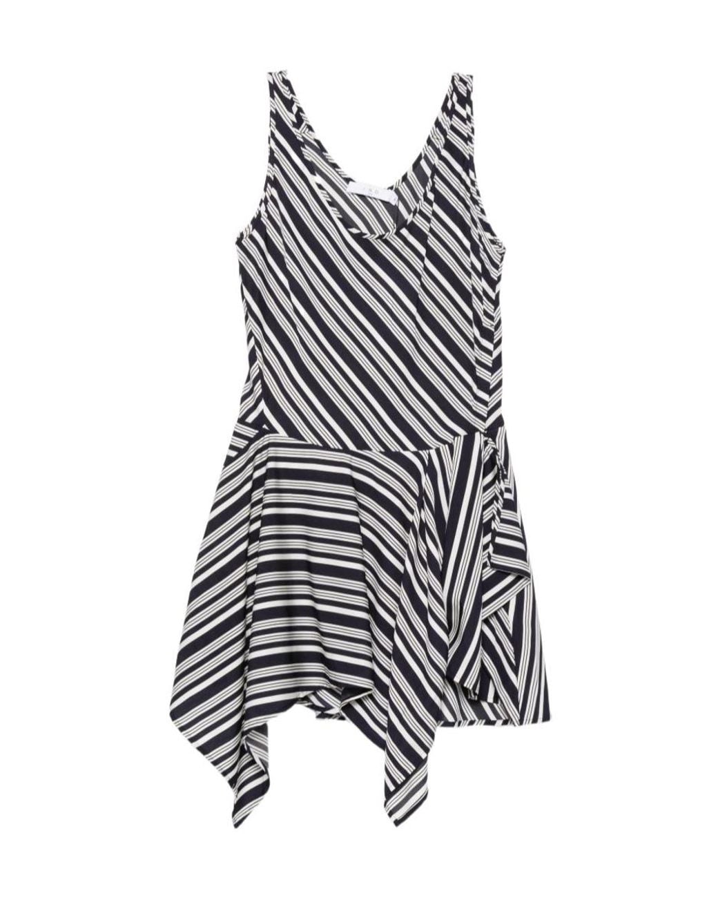 IRO White Striped Sleeveless V-Neck Asymmetric Mini Dress
