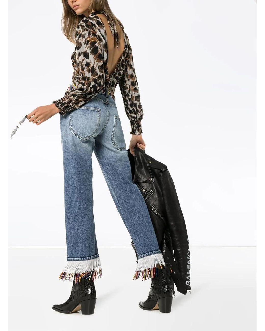 Alanui Blue Fringed Hem Boyfriend Jeans