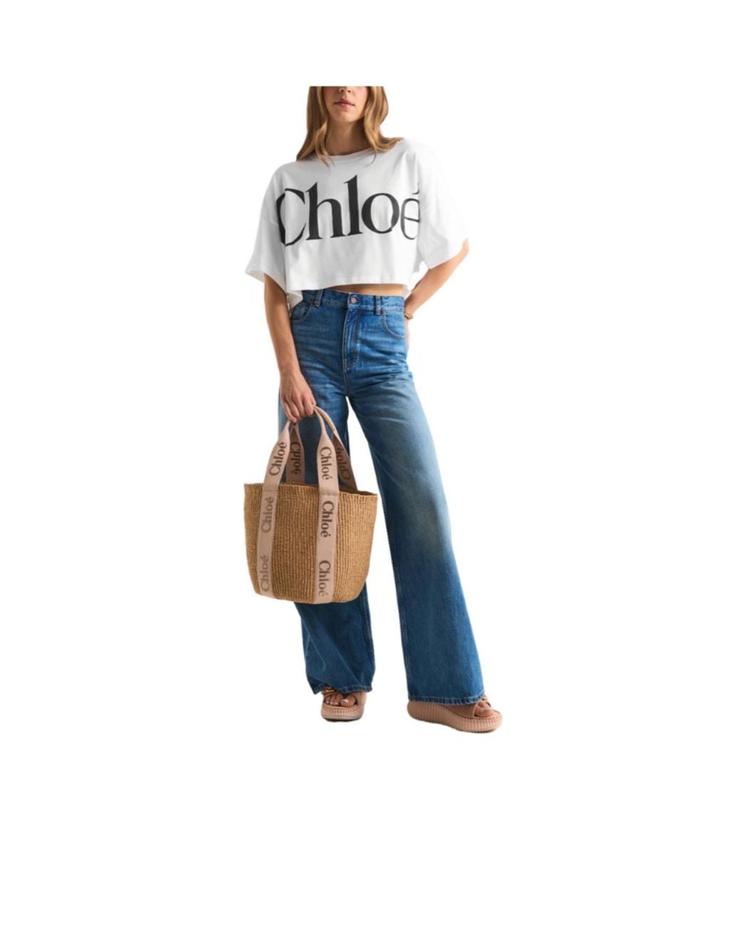 Chloé White Straw Tote Bag