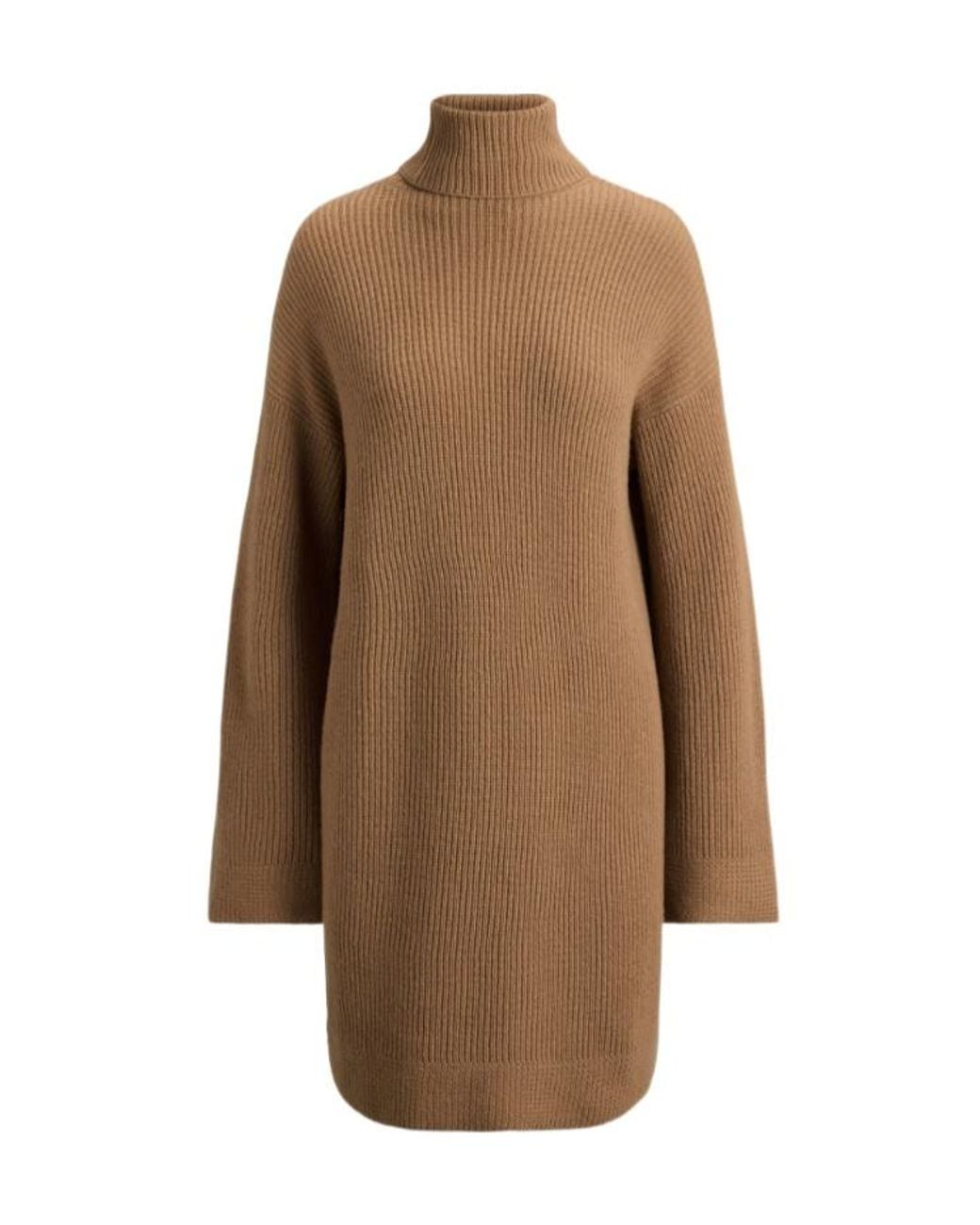 Ralph Lauren Brown Rack-Stitched Turtleneck Mini Dress