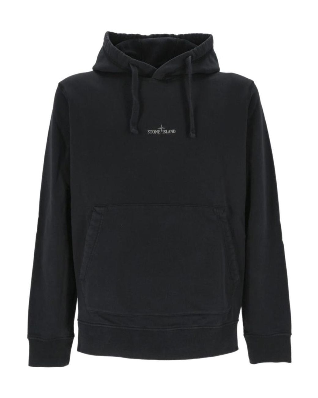 Stone Island Black Logo Printed Drawstring Hoodie for men