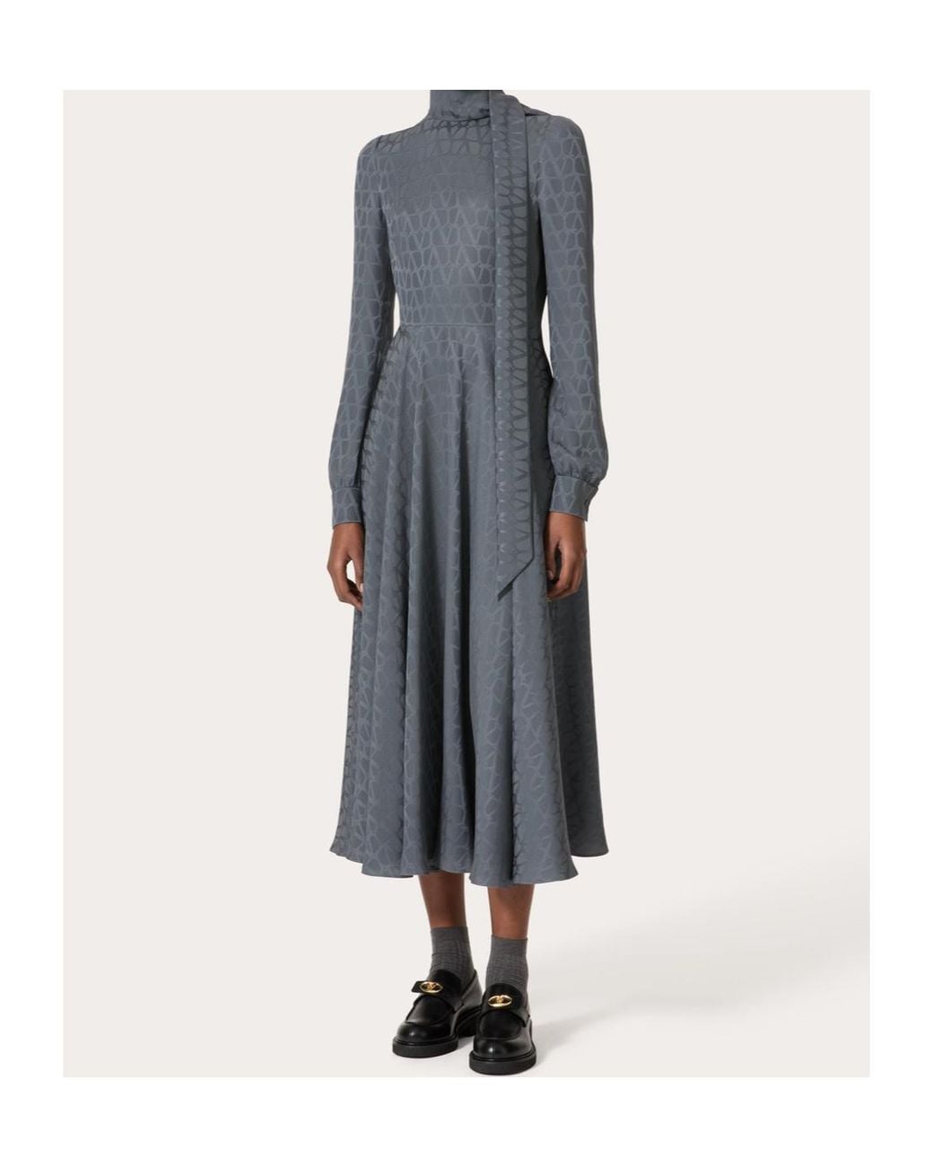 Valentino Gray Iconograph Print Midi Dress