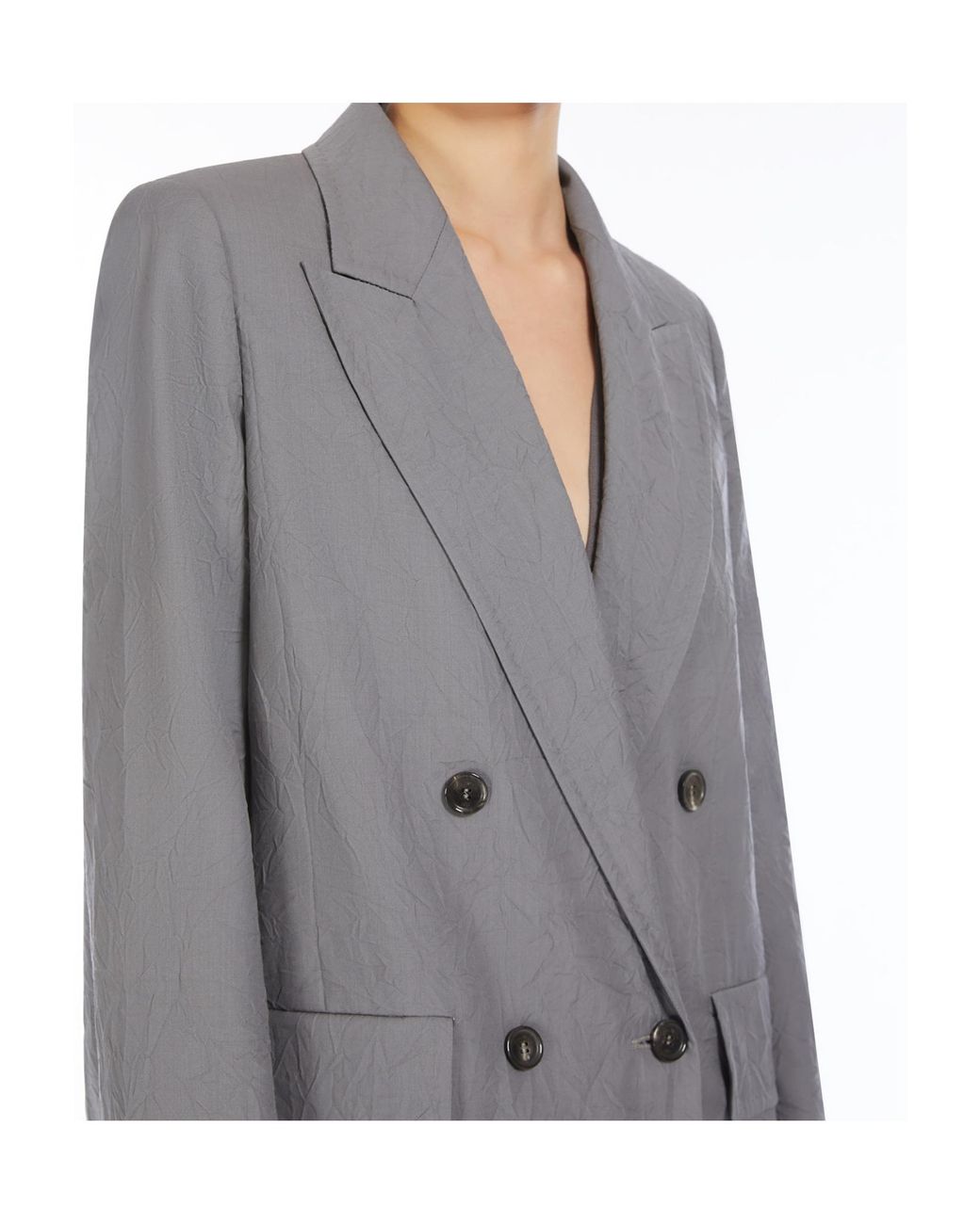 Max Mara Gray Abavo Double-Breasted Long-Sleeved Jacket