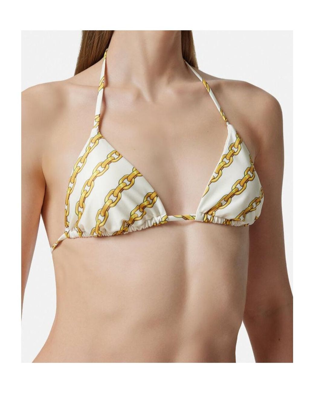 Versace Metallic Logo Triangle-Cup Tie-Fastened Bikini Top