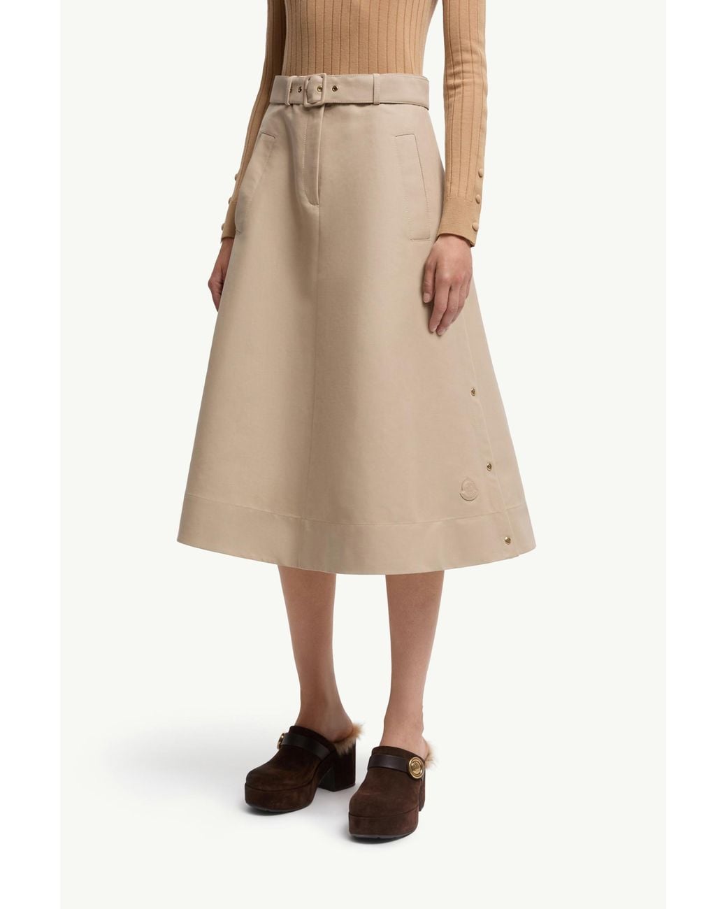 Moncler Natural Logo Patch A-Line Midi Skirt