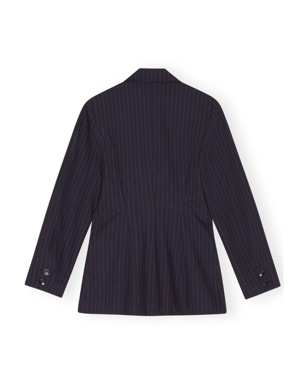 Ganni Blue Pinstriped Long-Sleeved Blazer