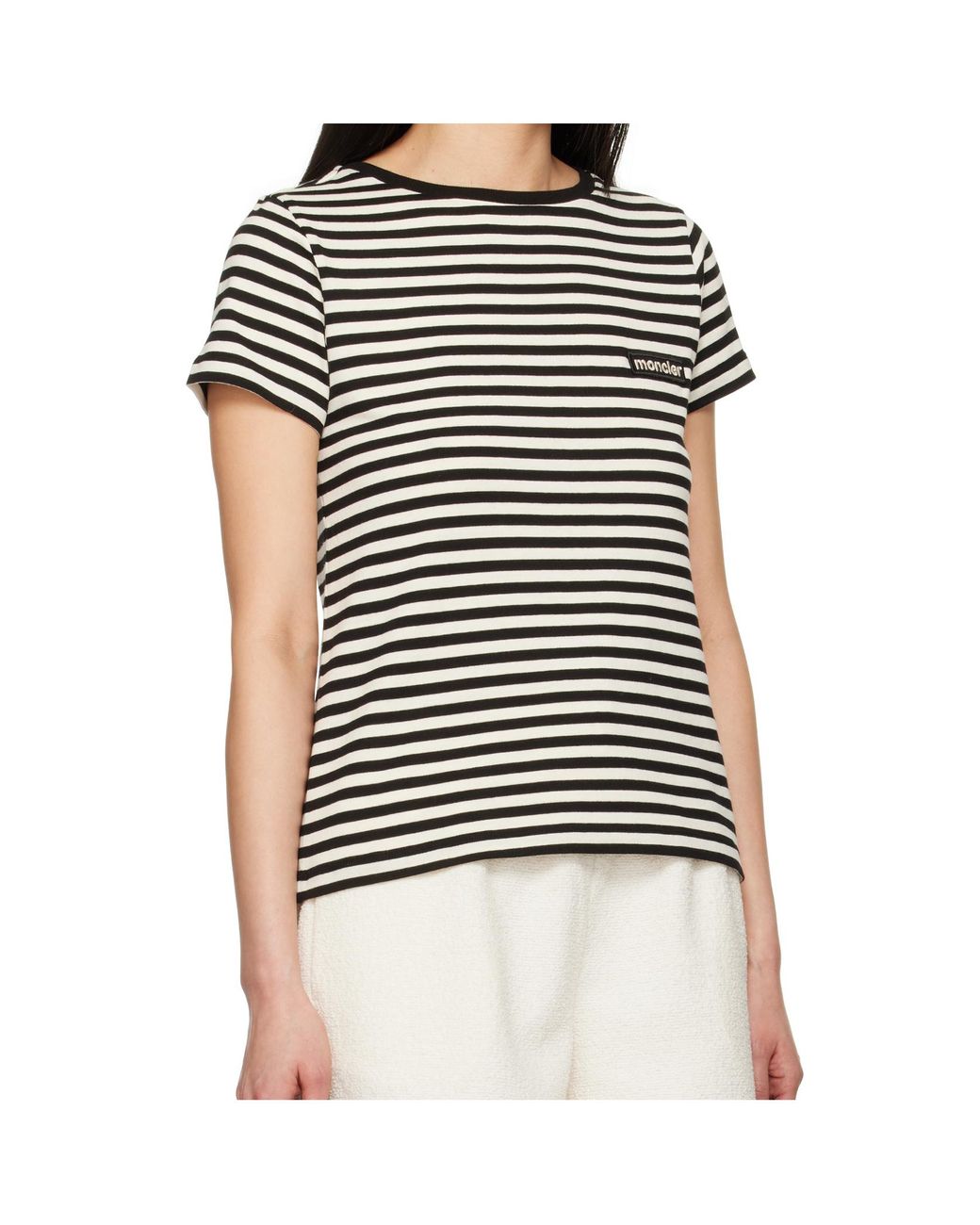 Moncler Black Logo Patch Striped Crewneck T-Shirt