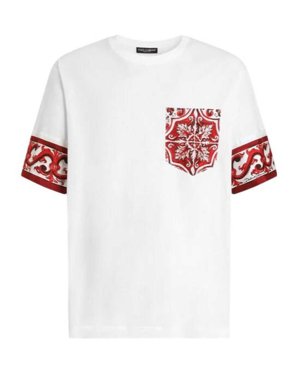 Dolce & Gabbana White Majolica-Printed Crewneck T-Shirt for men