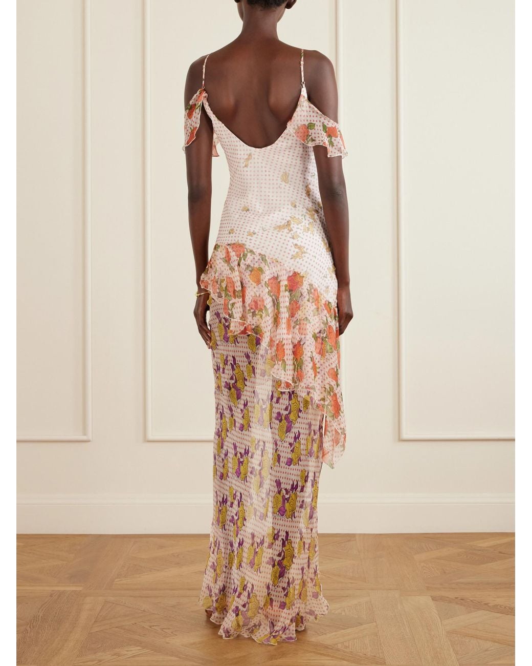 Donde Esteban Pink Ruffled Silk-Chiffon Maxi Dress