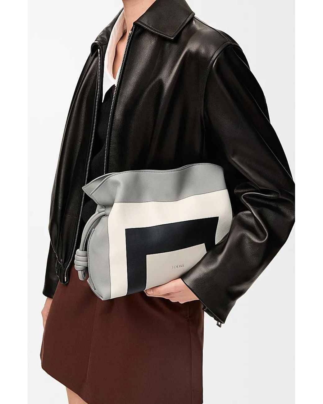 Loewe Gray Medium Flamenco Clutch Bag/Light Ghost