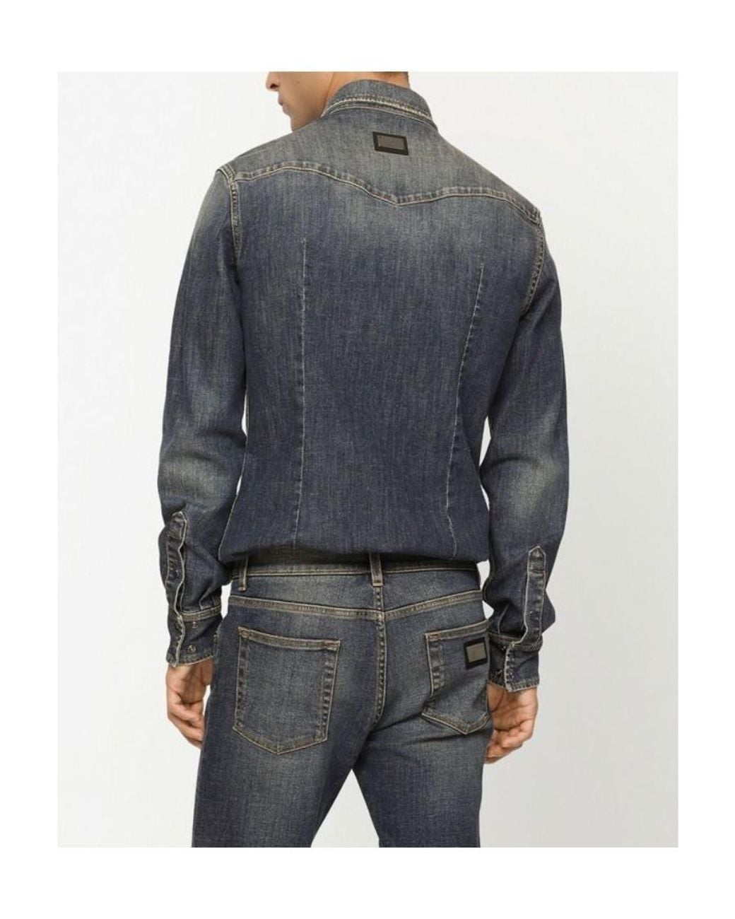 Dolce & Gabbana Gray Collared Button-Up Denim Shirt for men