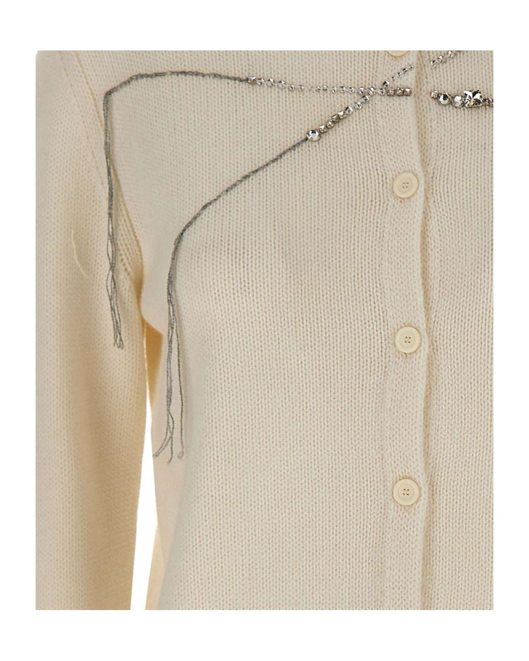 Fabiana Filippi Natural Rhinestone Embellished Cardigan