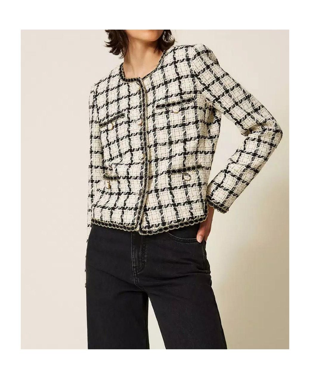 Twinset Multicolor Button-Up Bouclé Jacket