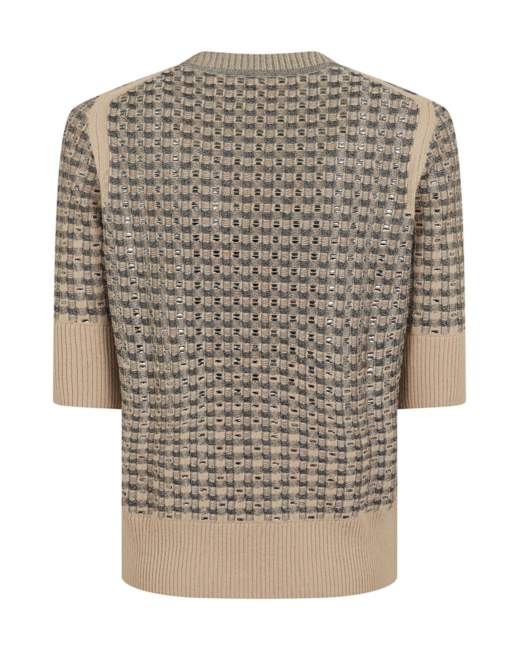 Ermanno Scervino Gray Embellished Short-Sleeve Knitted Sweater