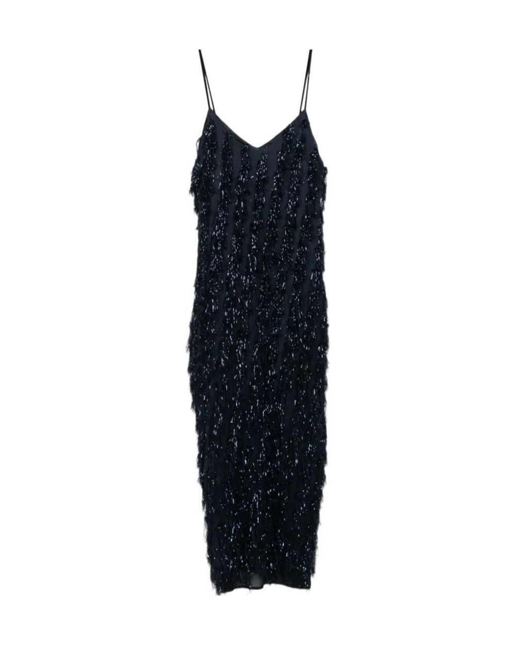 Stella McCartney Blue Fringed V-Neck Midi Dress