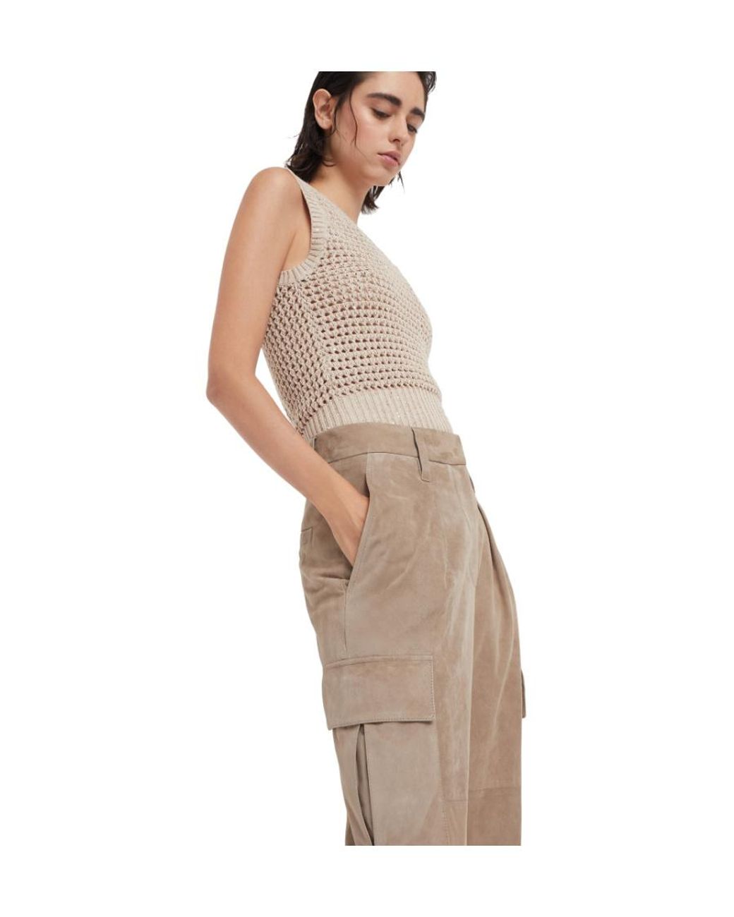 Brunello Cucinelli Natural High-Waist Straight-Leg Trousers