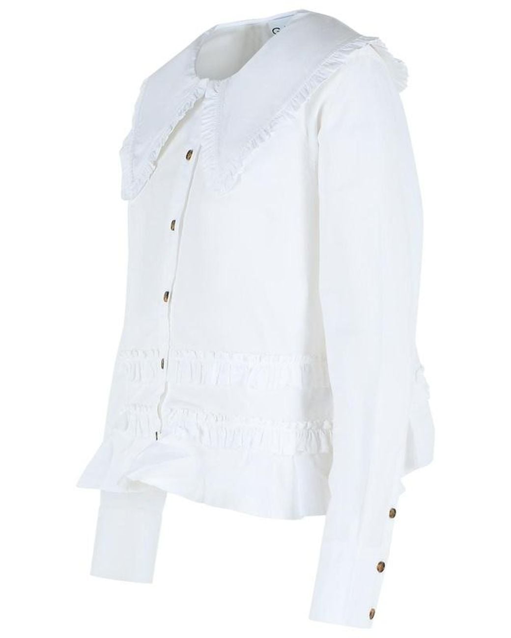 Ganni White Ruffled Long-Sleeved Shirt
