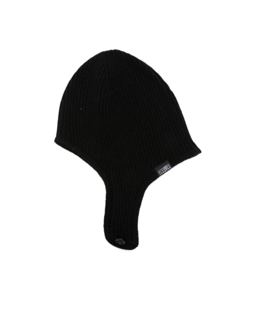 MM6 by Maison Margiela Black Ribbed Earflap Beanie for men