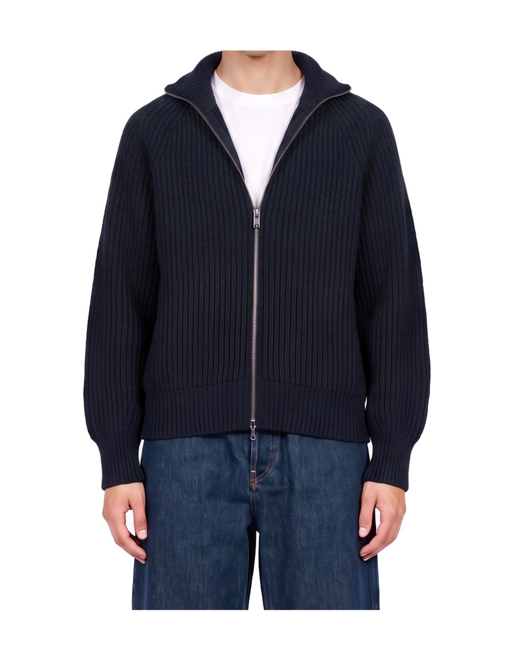 Soeur Blue Jasper Zip-Up High Neck Knitted Sweater