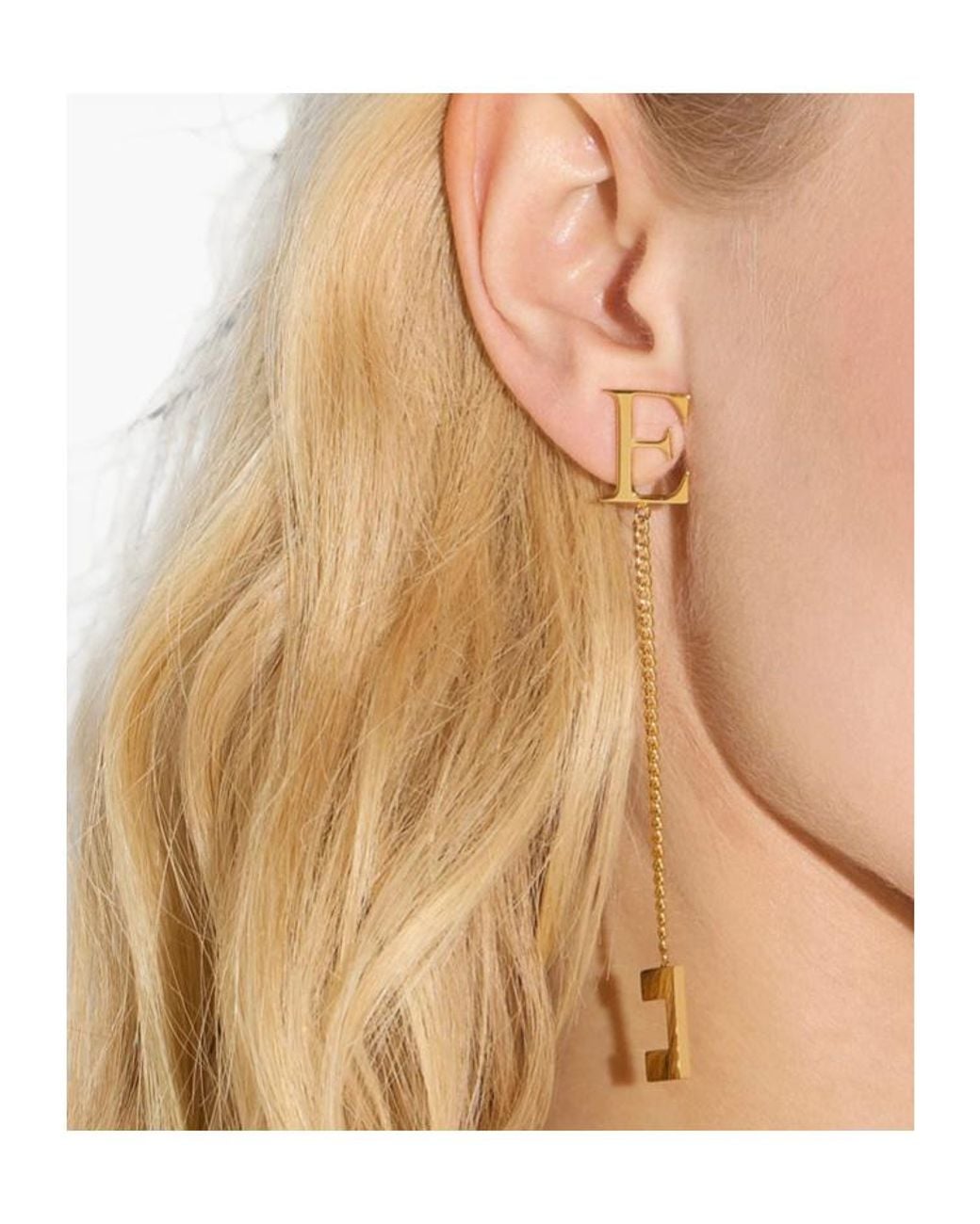 Elisabetta Franchi White Chain Earrings With Logo