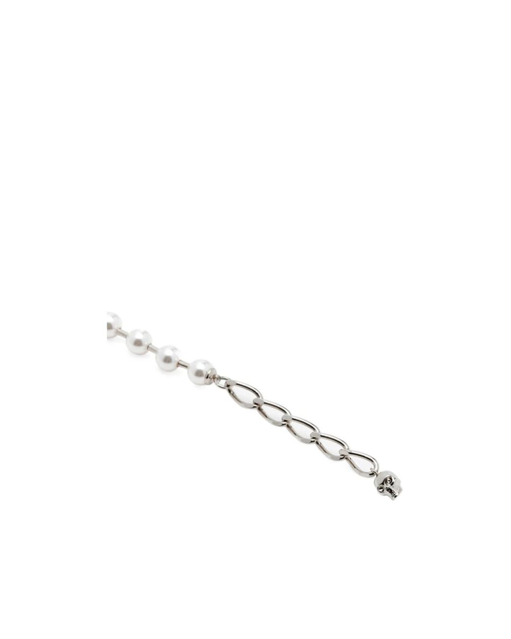 McQueen Metallic Skull Embellished Bracelet for men