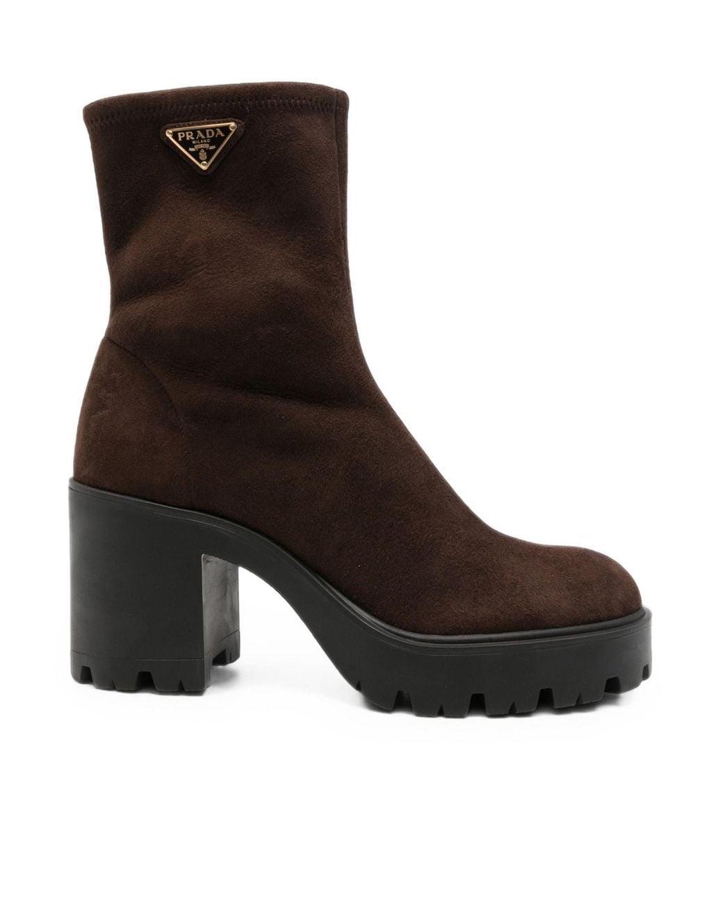 Prada Brown Logo-Plaque Chunky-Sole Boots