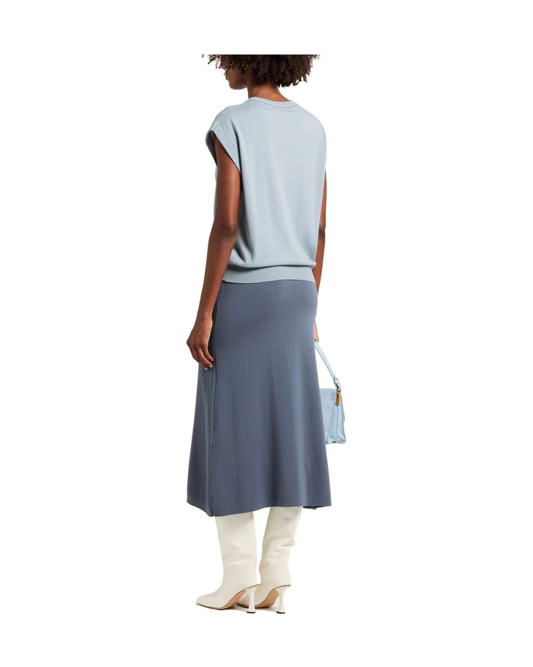 Brunello Cucinelli Blue Minimalist Solidcolor Shortsleeve Knit Sweater