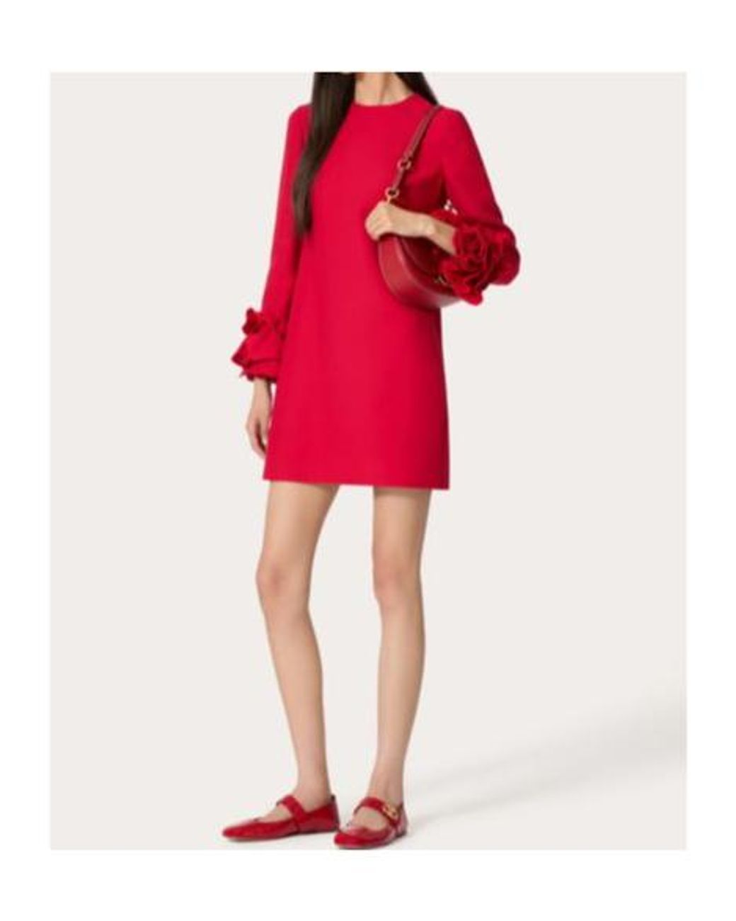 Valentino Red Floral Embellished Crewneck Dress