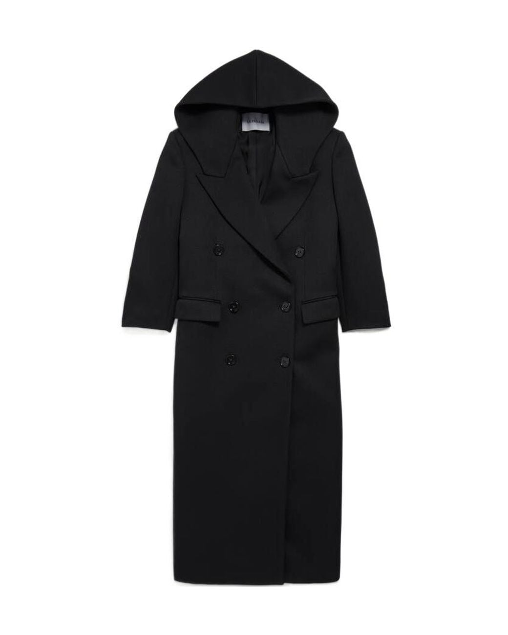 Balenciaga Black Long Hooded Double-Breasted Coat