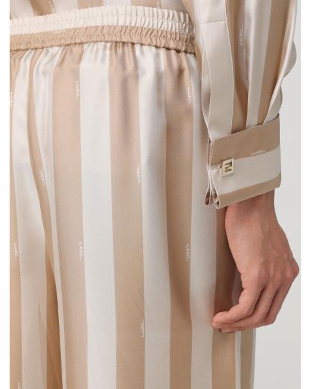 Fendi Natural Striped Wide-Leg Pants