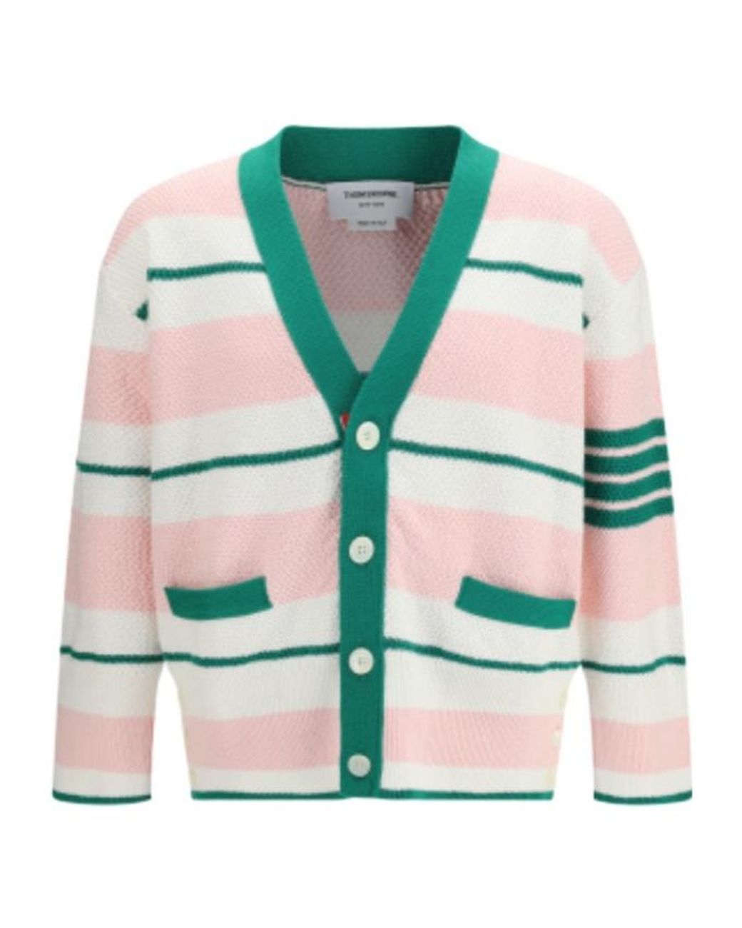 Thom Browne Green Striped Cardigan for men