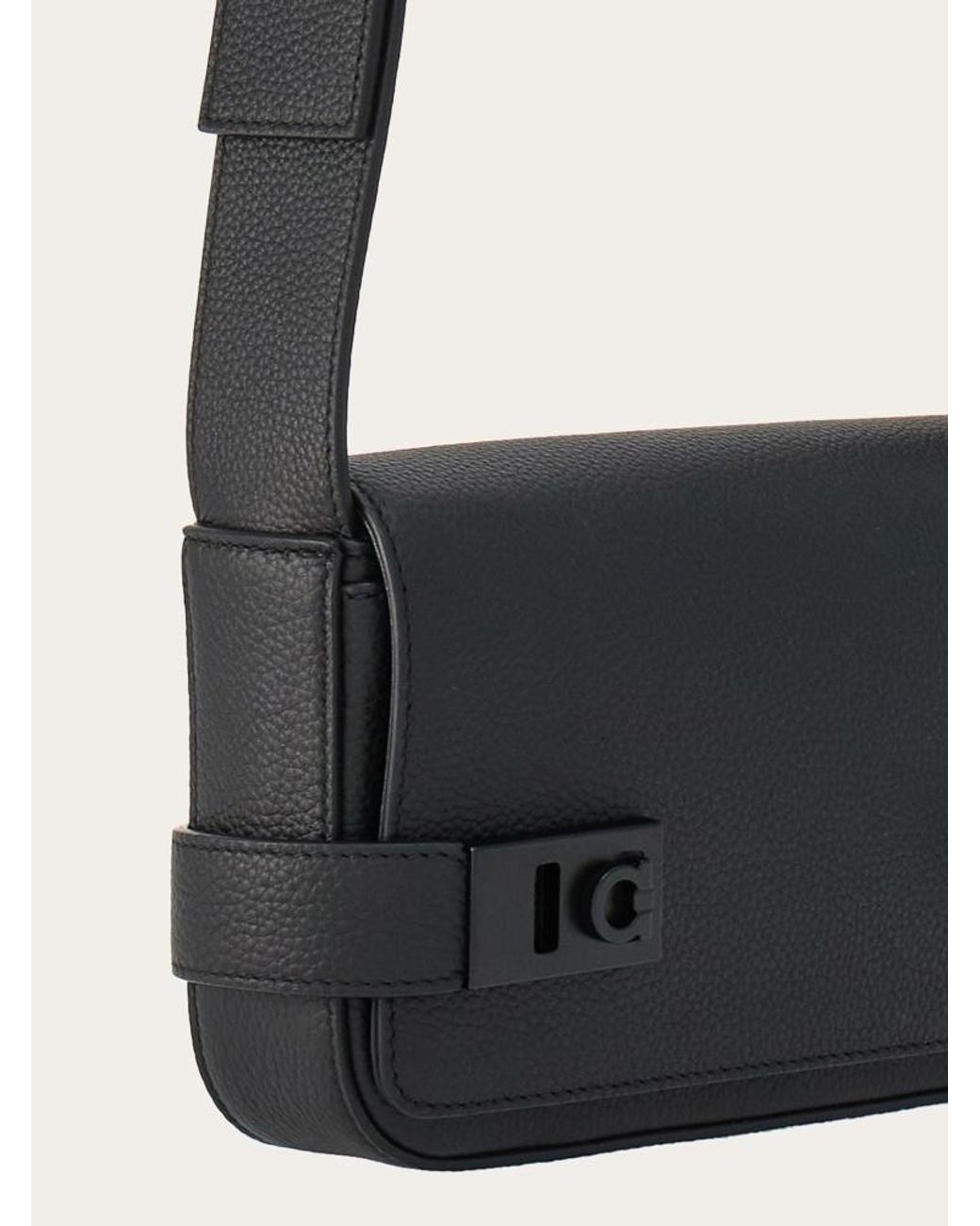 Ferragamo Black Gancini-Buckle Foldover Top Messenger Bag for men