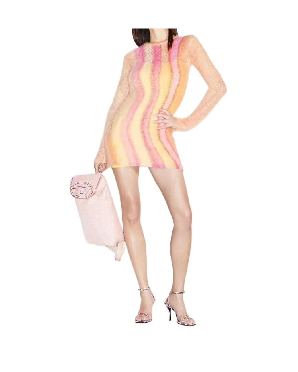 DIESEL Pink Striped-Knit Bodycon Dress
