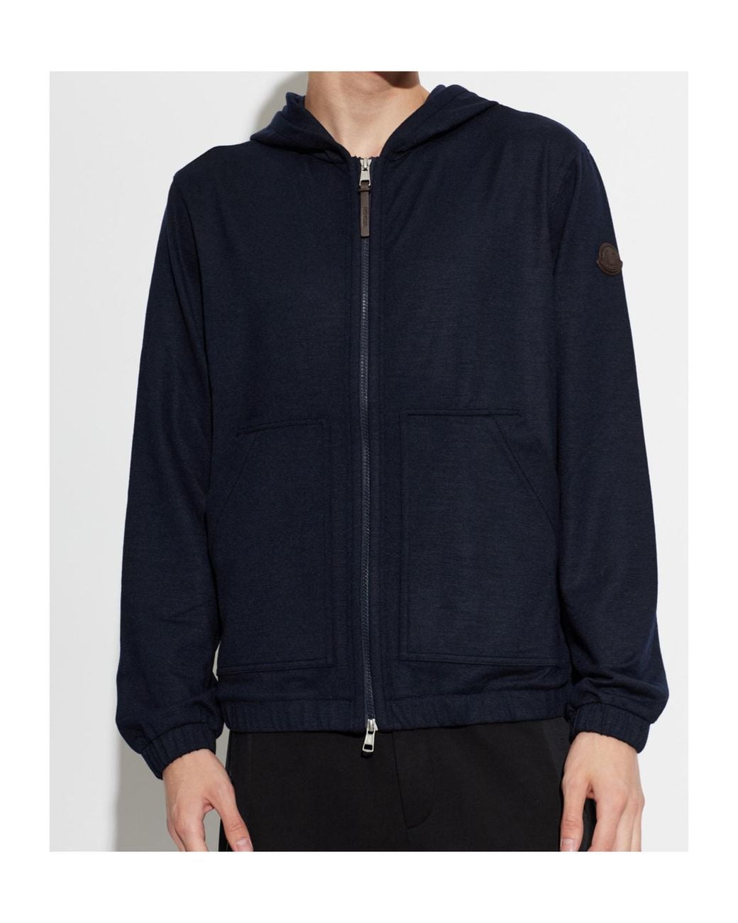 Moncler Blue Logo Patch Zip-Up Hoodie for men