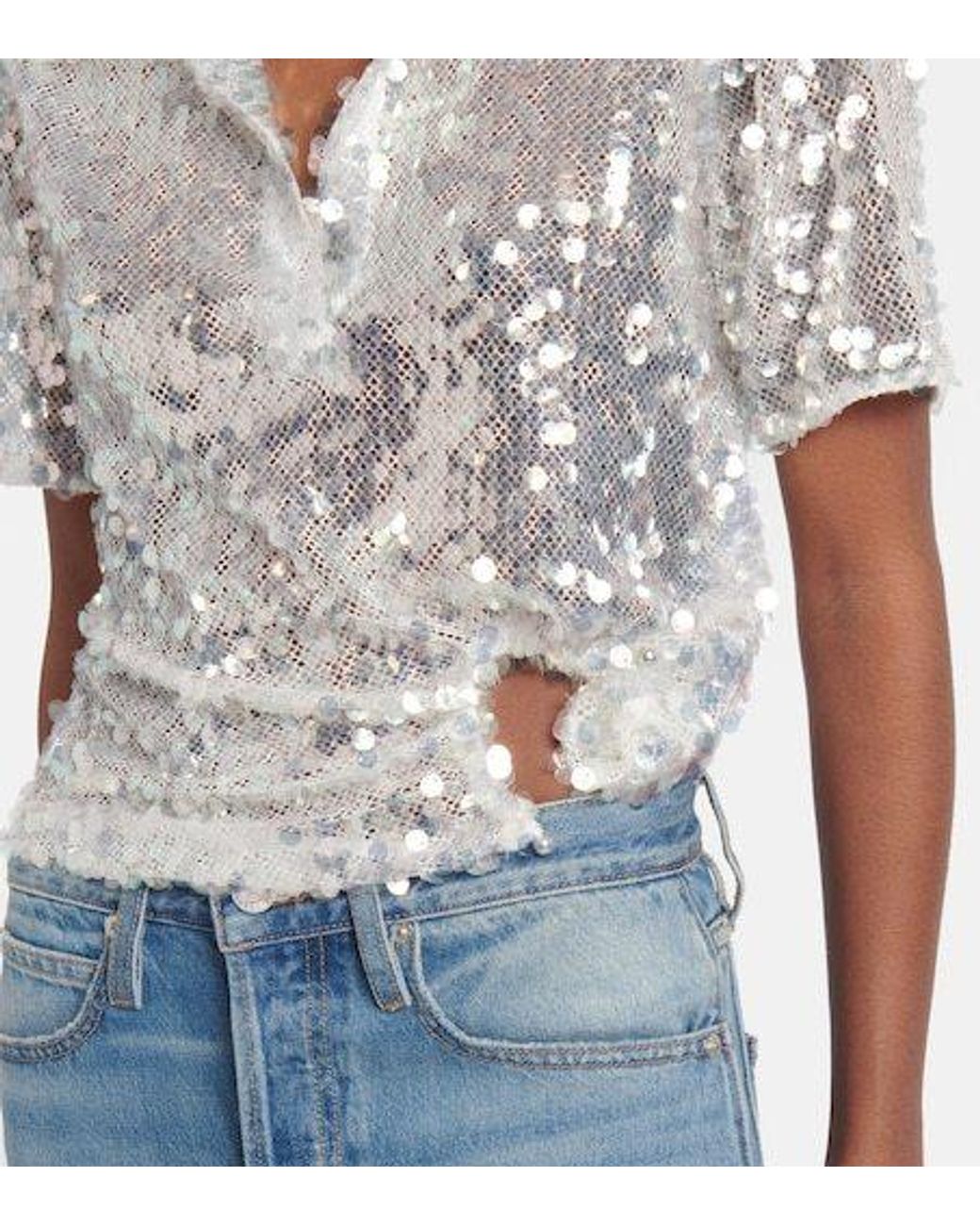 Christopher Esber White Sequined Semi-Sheer Polo Shirt