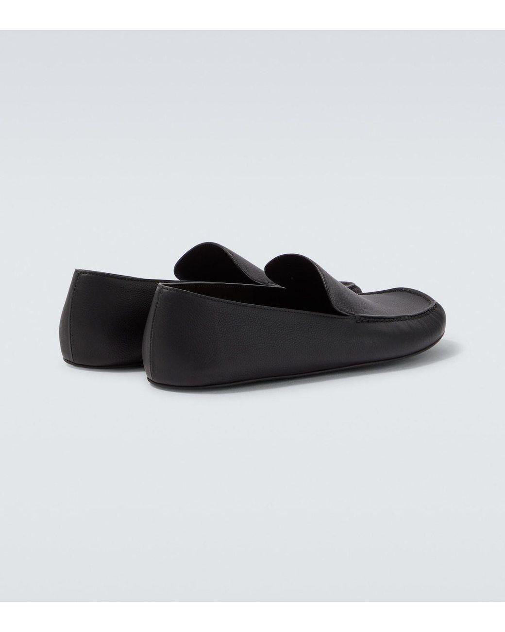 The Row Black Leo Leather Loafers for men