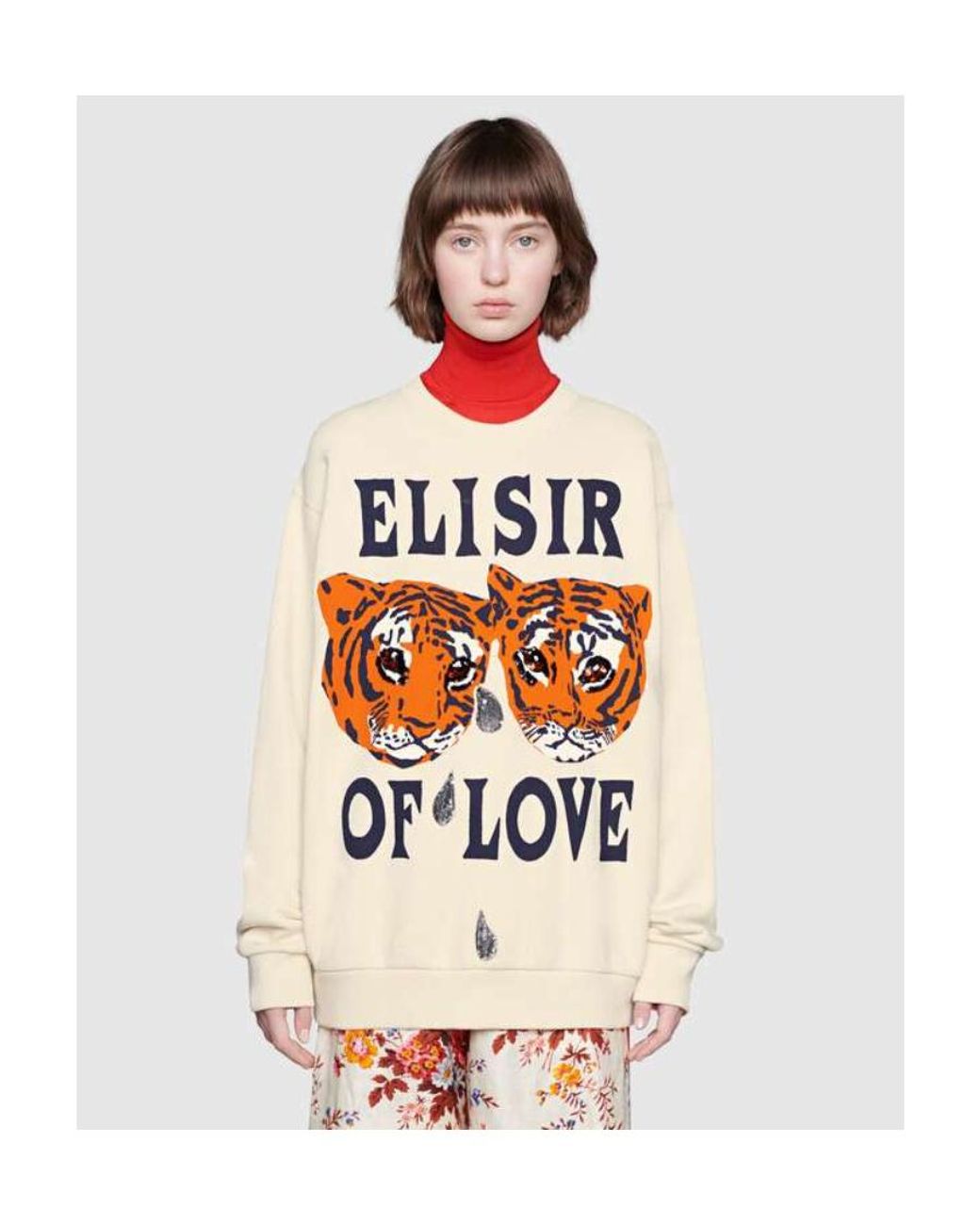 Gucci White Round-Collar Embroidered Sweatshirt