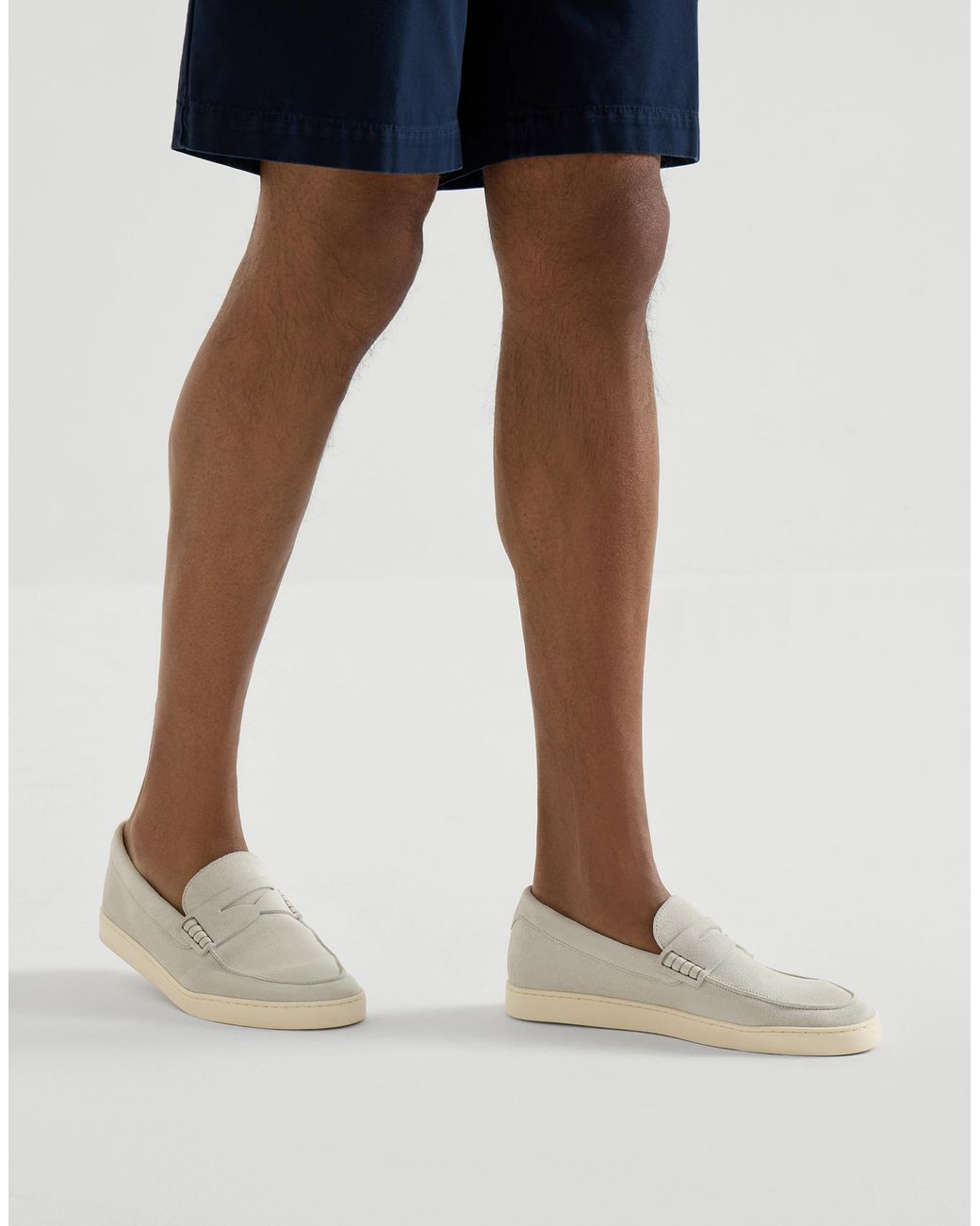 Brunello Cucinelli White Suede Loafers for men