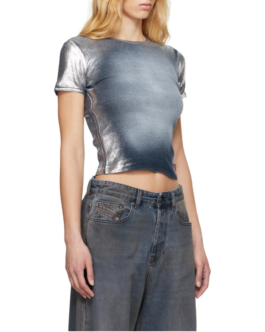 DIESEL Blue T-Ele-Long-Q1 Faded Metallic T-Shirt