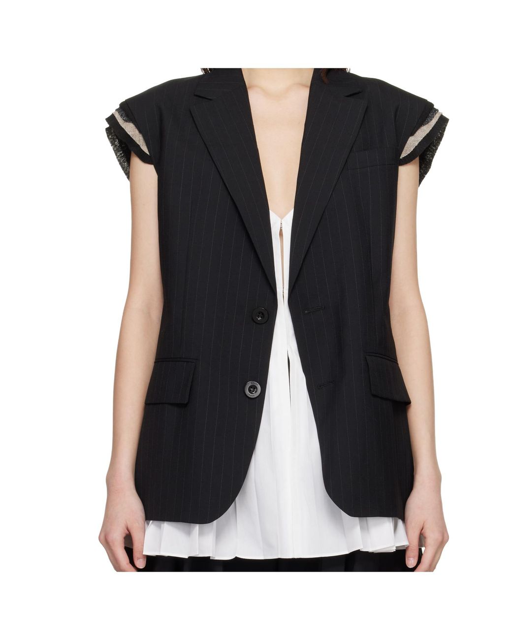 Sacai Black Chalk Stripe Vest
