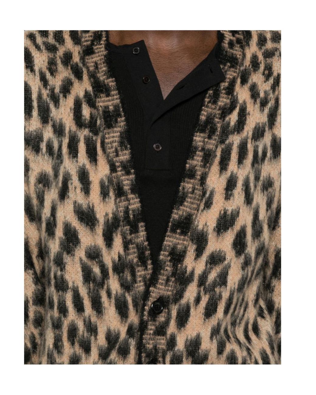 Laneus Brown Leopard-Print Knit Cardigan for men