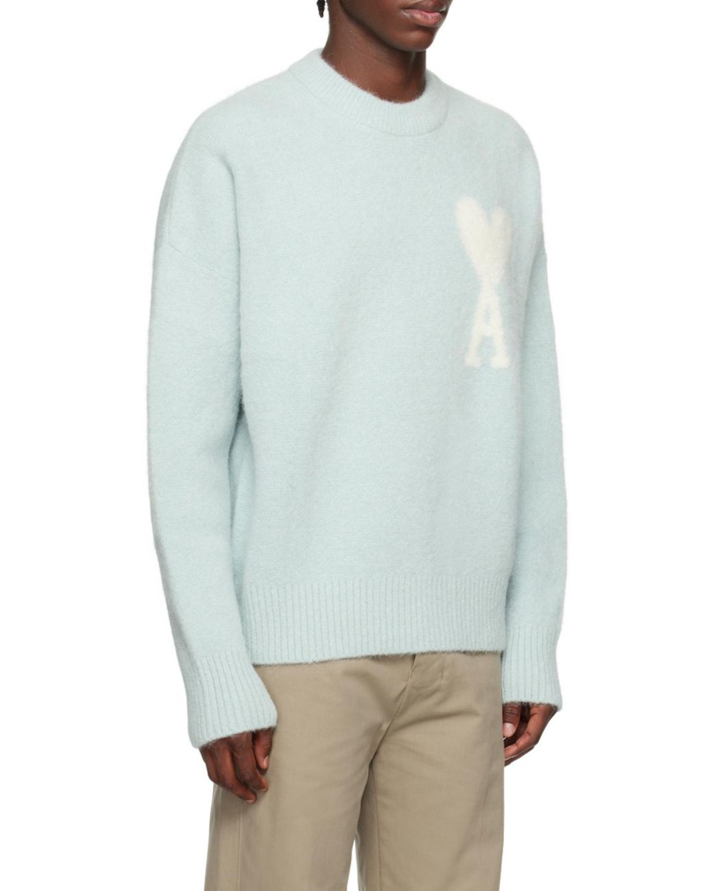 AMI Blue Ami De Coeur Crewneck Long-Sleeved Jumper for men