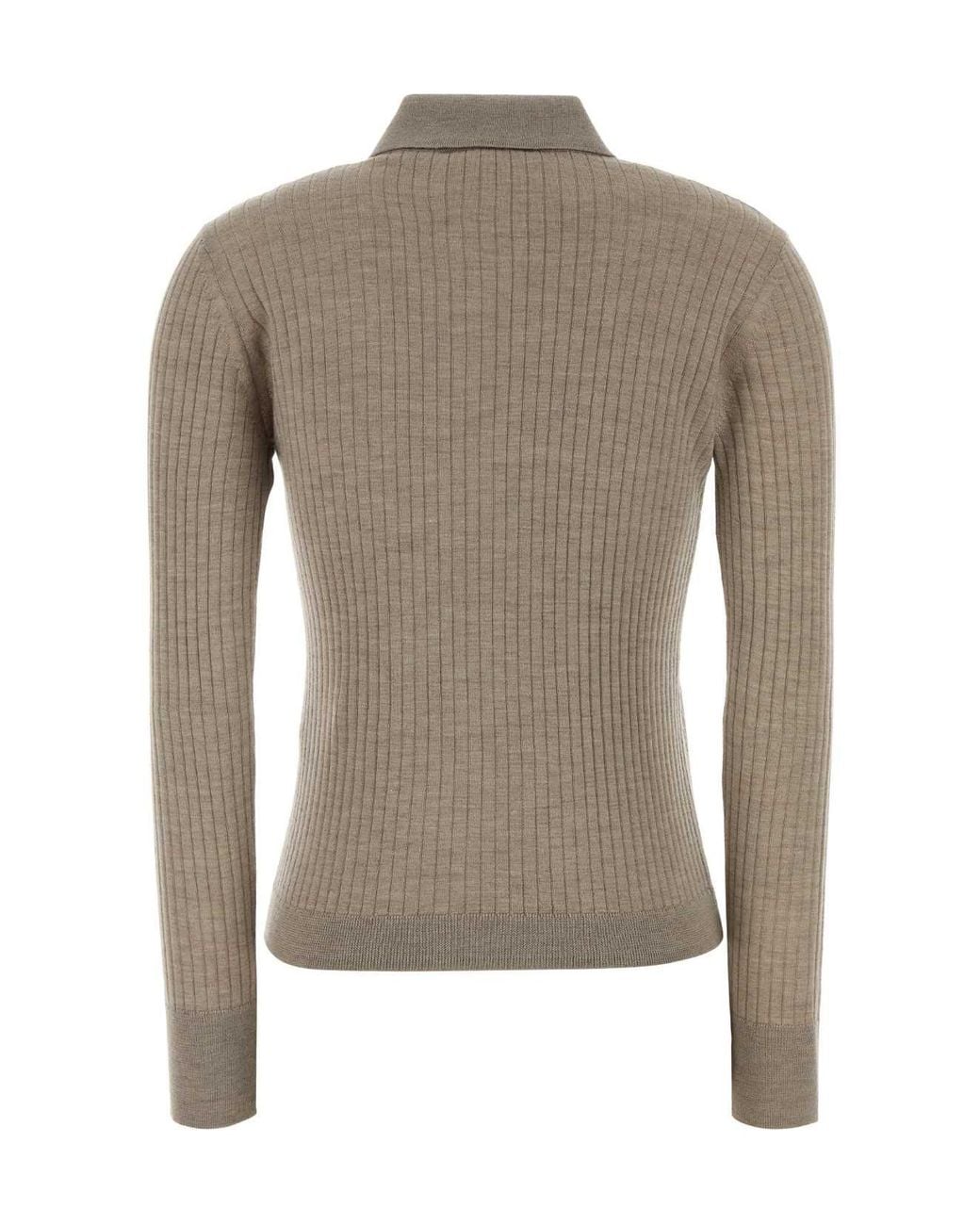 Max Mara Brown Mxpgitano Ribbed Knitted Polo Shirt