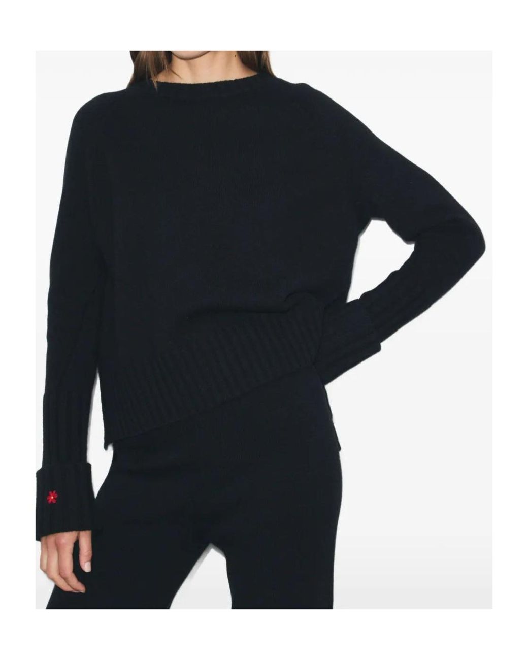 Tory Burch Black Floral Cuff Knitted Sweater