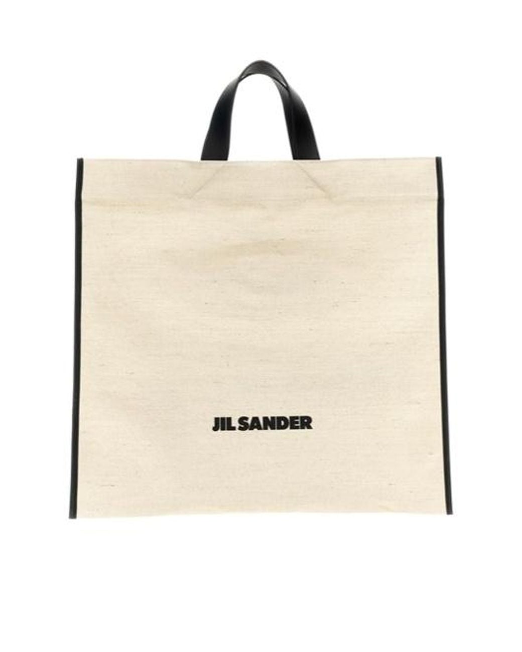Jil Sander Natural Logo Printed Border Book Tote Square Shopping Bag