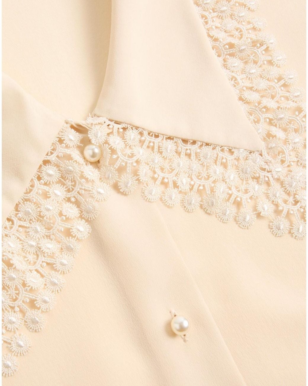 Valentino Natural Lace Detailed V-Neck Shirt