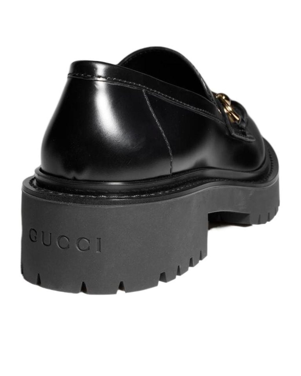 Gucci Black Horsebit Lug Sole Loafers